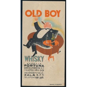 1930 circa Old Boy Whisky, Fortuna Rum és Likőrgyár számolócédula