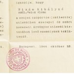 1944 A budapesti Svájci Nagykövetség által kiállított menlevél Bizám Mihályné sz. Weisz Ilona részére, pecsételve...