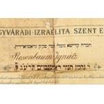 1912 Nagyváradi Izraelita Szent Egylet tagsági oklevele (egyletünkbe tagul bekebeleztük) Rosenbaum Ignác részére. ...