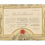 1888 Pest, Chevra-Kadisa egyleti taggá való felvételről szóló háromnyelvű oklevél Werber Bernát részére...