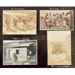 1914-1916 Katonai fotóalbum, beragasztott, feliratozott fotókkal, katonai és helyi érdekességek, emberek, falurészlet...