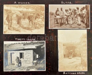 1914-1916 Katonai fotóalbum, beragasztott, feliratozott fotókkal, katonai és helyi érdekességek, emberek, falurészlet...