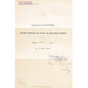 1912 Az S.M.S. Gäa az 1912 Júliusában fedélzetre lépett személyekről. A parancsnok aláírásával és a hajó pecsétjével...