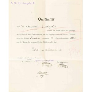 1916 S.M. Dampfer V. osztrák magyar szállító hadihajó kifizetett táppénz nyugta / Urzędowe pokwitowanie na 79,80 koron...