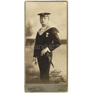 1900 Az Osztrák-magyar haditengerészet S.M.S. Sankt Georg hadihjó matróza. fotó 9x17 cm ...
