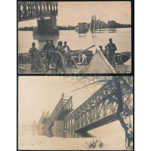 1915-1918 Zimonyi lerombolt hidat ábrázoló 2 db képeslap. Az egyiket Raffner Dezső hadtápos őrmester küldi haza, 1915...