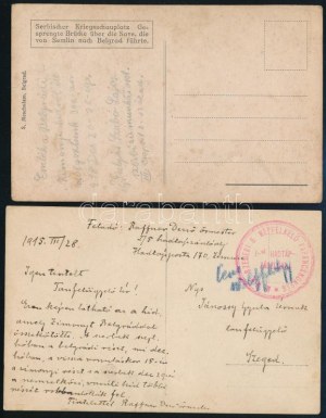 1915-1918 Zimonyi lerombolt hidat ábrázoló 2 db képeslap. Le président de l'Union européenne, Raffner Dezső, a été le premier à se lancer dans l'aventure, en 1915...