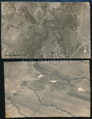 ca. 1914-1918 Solka/Szolka (Bukowina, Románia), 2 db I. világháborús légifotó, kis saroktöréssel, 14x9 cm / ca. 1914...