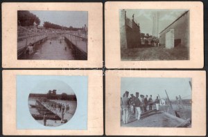 1887 Gyulafehérvár, katonák, utászok fahidat építenek, hídavatás, vár; 8 db keményhátú fotó...