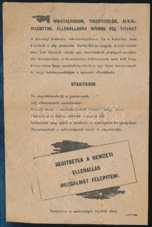 1944-45 circa II. világháborús, Szövetséges repülők által terjesztett, magyar ny. röplap, apró szakadással, hajtásnyommal...