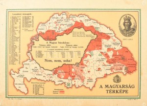Magyarország térképe az elszakított területekkel. Propaganda térkép, kartonlapra nyomtatva...