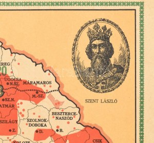 Magyarország térképe az elszakított területekkel. Propaganda térkép, kartonlapra nyomtatva...