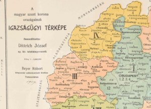 1909 A Magyar Szent Korona országainak igazságügyi térképe, összeállította : Dittrich József, méretarány - 1 : 2 500 000...