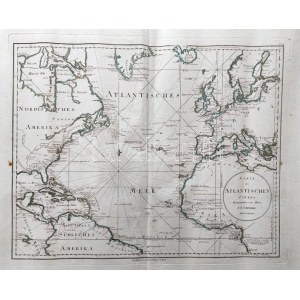 Az Atlanti-óceán északi része. Német nyelven feliratozott, kézzel határszínezett térkép...