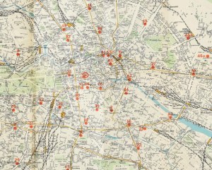 1936 A Belrini olimpia térképe többnyelvű kiadás. / Mapa olympijských her v Berlíně.