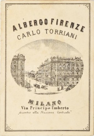 um 1870 Milano, Albergo Firenze Carlo Torriani menükátya / Speisekarte