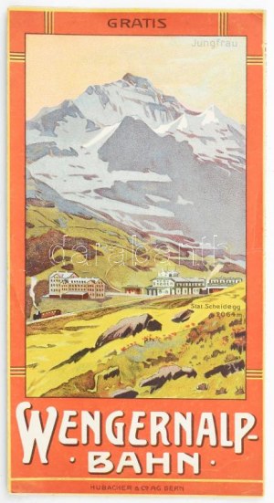 1910 Wengernalpbahn menetrend, térképpel, litografie