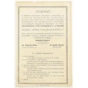 1926 Meghívó Magyar Gyorsírók Országos Szövetsége Hajnik Károly-emléünepélyére