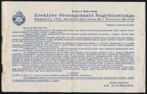 1936 Az Ereklyés Országzászló Nagybizottságának tagdíjfizetési felhívás Irredenta 24x16 cm