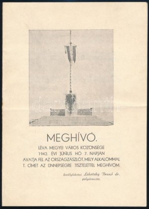 1942 Léva országzászló avatási ünnepségre szóló meghívó képpel 4 p