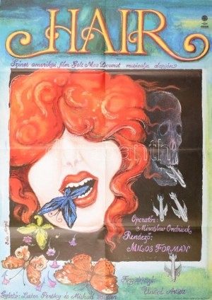 1979 Balla Margit (1947-) : Hair c. amerikai film plakátja, Magyar Hirdető, MOKÉP, Bp., Offset-ny., hajtott...