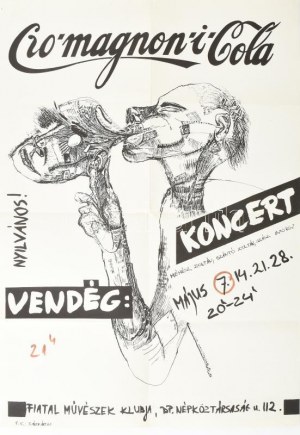 Cro-magnon-i-Cola koncert, Fiatal Művészek Klubja, plakat, hajtott, 42×28 cm
