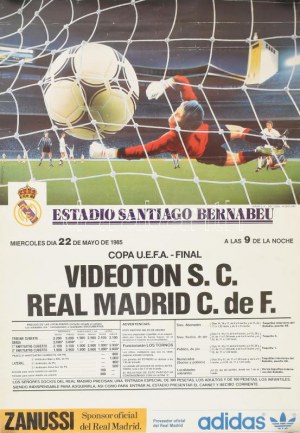 1985 Videoton S.C. - Real Madrid C. de F., plakat finałowy UEFA, 69×47 cm