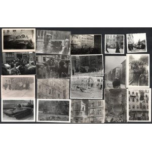 1956 Látványos fotó tétel a forradalom napjaiban szétlőtt Budapestről: romos épületek, szovjet harcjárművek, halottak ...