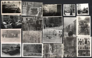 1956 Látványos fotó tétel a forradalom napjaiban szétlőtt Budapestről : romos épületek, szovjet harcjárművek, halottak...