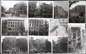 1956 Látványos fotó tétel a forradalom napjaiban szétlőtt Budapestről : romos épületek, szovjet harcjárművek, halottak...