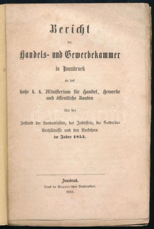 Bericht der Handels- und Gewerbekammer in Innsbruck ... über den Zustand der Landeskultur, der Industrie, der Gewerbs...