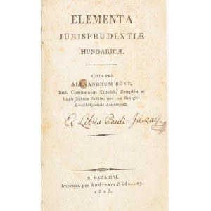 Kövy (Sándor) Alexandrum Elementa jurisprudentiae Hungaricae. (Sárospatak) S. Patakini, 1823. Andream Nádaskay. 829+(3...