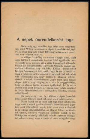 Galocsy Árpád: A népek önrendelkezési joga. Bp., 1919, Pallas, 15 p. Kiadói papírkötés, foltos ...