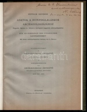 Fettich Nándor: Adatok a honfoglaláskor archaeologiájához. Függelék: Bartucz L[ajos]...