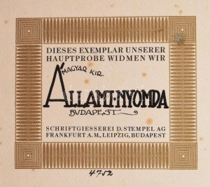 cca 1920-as évek eleje Die Hauptprobe der Schriftgiesserei und Messinglinienfabrik D. Stempel Akt. - Ges. Frankfurt A...