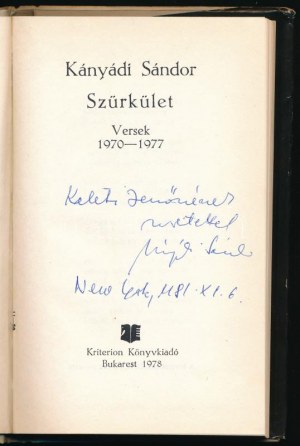 Kányádi Sándor : Szürkület. Versek. 1970-1977. A szerző, Kányádi Sándor (1929-2018) Kossuth...