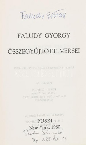 Faludy György összegyűjtött versei. A szerző, Faludy György (1910-2006) költő és a kiadó Püski Sándor (1911-2009....