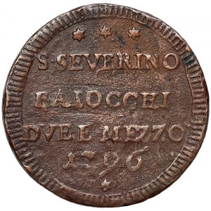 San Severino, Pio VI (1775-1799), Sampietrino da Due Baiocchi e Mezzo 1796, Extremely rare