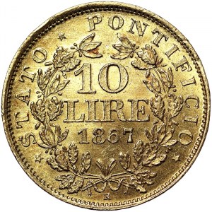 Rome, Pio IX (1866-1870), 10 Lire 1867, Rare