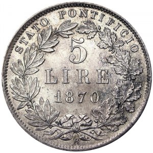 Rome, Pio IX (1866-1870), 5 Lire 1870