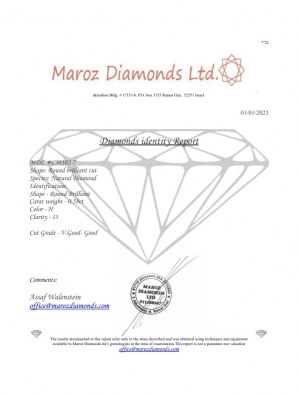 DIAMOND 0.58 CT H - I3 - BRILLIANT CUT - ID CERTIFICATE - C30102-7