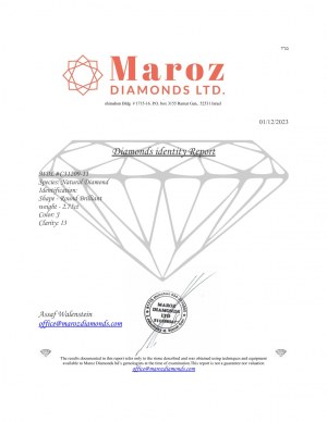 DIAMANTE 2,75 CT J - PUREZZA I3 - TAGLIO BRILLANTE - INCISO AL LASER - CERTIFICATO GEMMOLOGICO MAROZ DIAMONDS LTD MEMBRO ISRAEL DIAMOND EXCHANGE - C31209-11