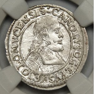 Austria, Ołomuniec, Karol II z Liechtenstein, 3 krajcary 1669, mała głowa, wyśmienite
