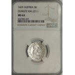 Austria, Ołomuniec, Karol II z Liechtenstein, 3 krajcary 1669, mała głowa, wyśmienite