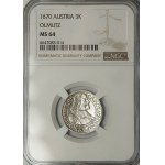 Austria, Ołomuniec, Karol II z Liechtenstein, 3 krajcary 1670, duża głowa
