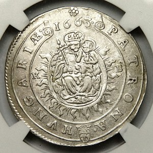 Węgry, Leopold I, 15 krajcarów 1663 KB, Kremnica