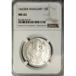 Węgry, Leopold I, 15 krajcarów 1663 KB, Kremnica