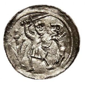 Ladislaus II the Exile, denarius, fight with the lion