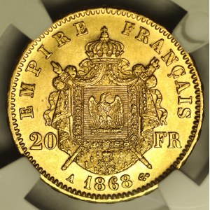 France, Napoleon III, 20 francs 1868, Paris
