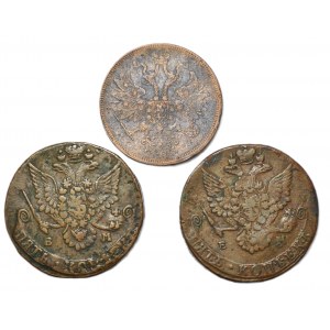 Rosja, zestaw 2 sztuki 5 kopiejek 1781 i 3 kopiejki 1863 E.M.